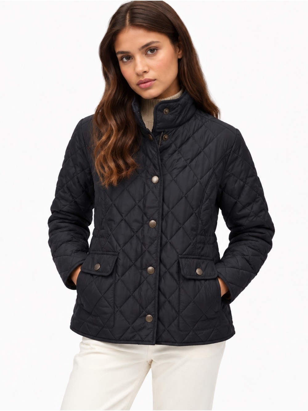 Eddie Bauer Black Diamond-Quilted Snap Puffer Jacket